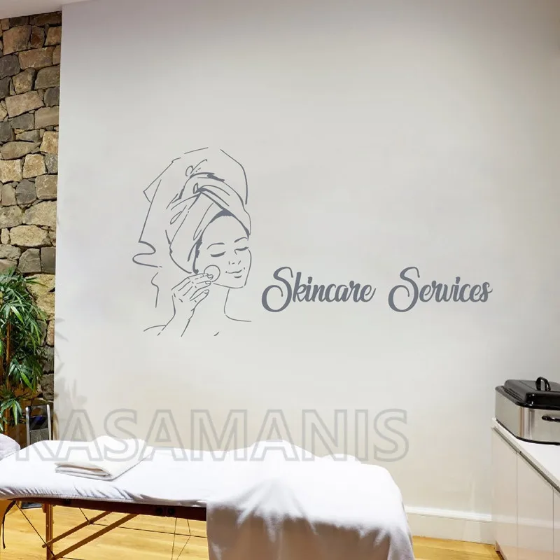 Spa Sign Facials Quote Body Massage Wall Decal , Mask Skin Care Treatment Vinyl Art Sticker Beauty Salon Mural Art Wall Decor