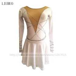 LIUHUO Figure Skating Dress Women's Girls' Ice Performance White Competition Leotard Artistic Costume Dance Adult Long Sleeve