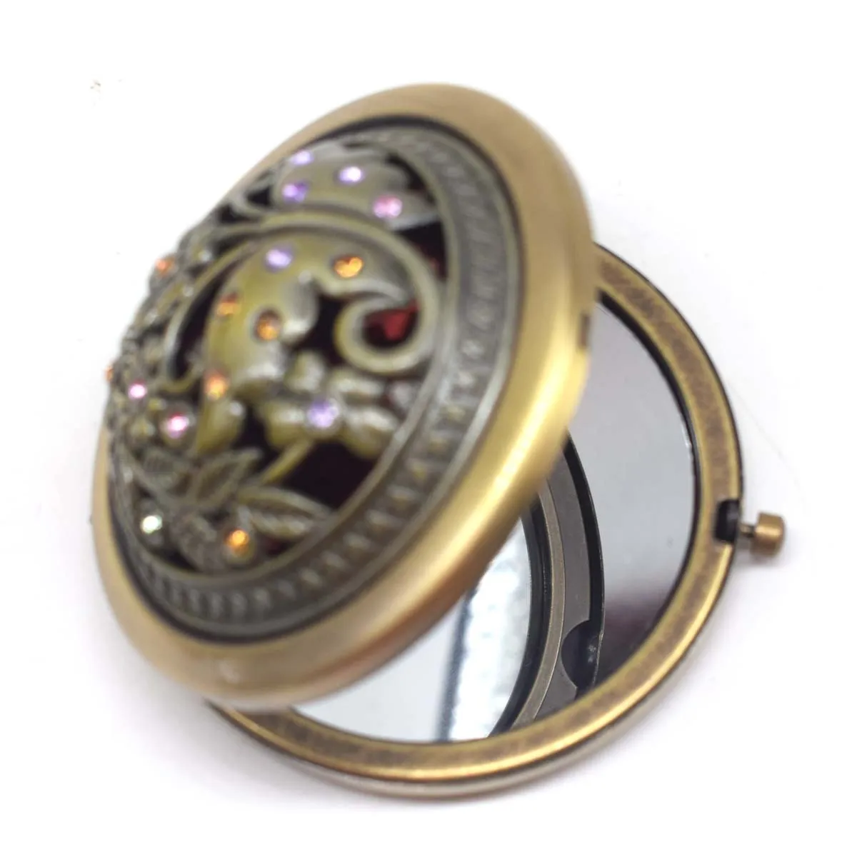 Bronze Color Flower Diamond Metal Portable Pocket Mirror Mini Two-sides Folding Makeup Mirror Vintage Butterfly Cosmetic Mirrors