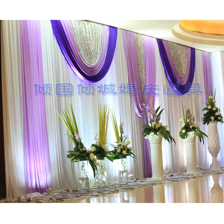 3*6M Ice Slik Fabric Wedding&Party Backdrop Curtain With Sequins Detachable Drapes Swag Background Stage Event Party Decorations