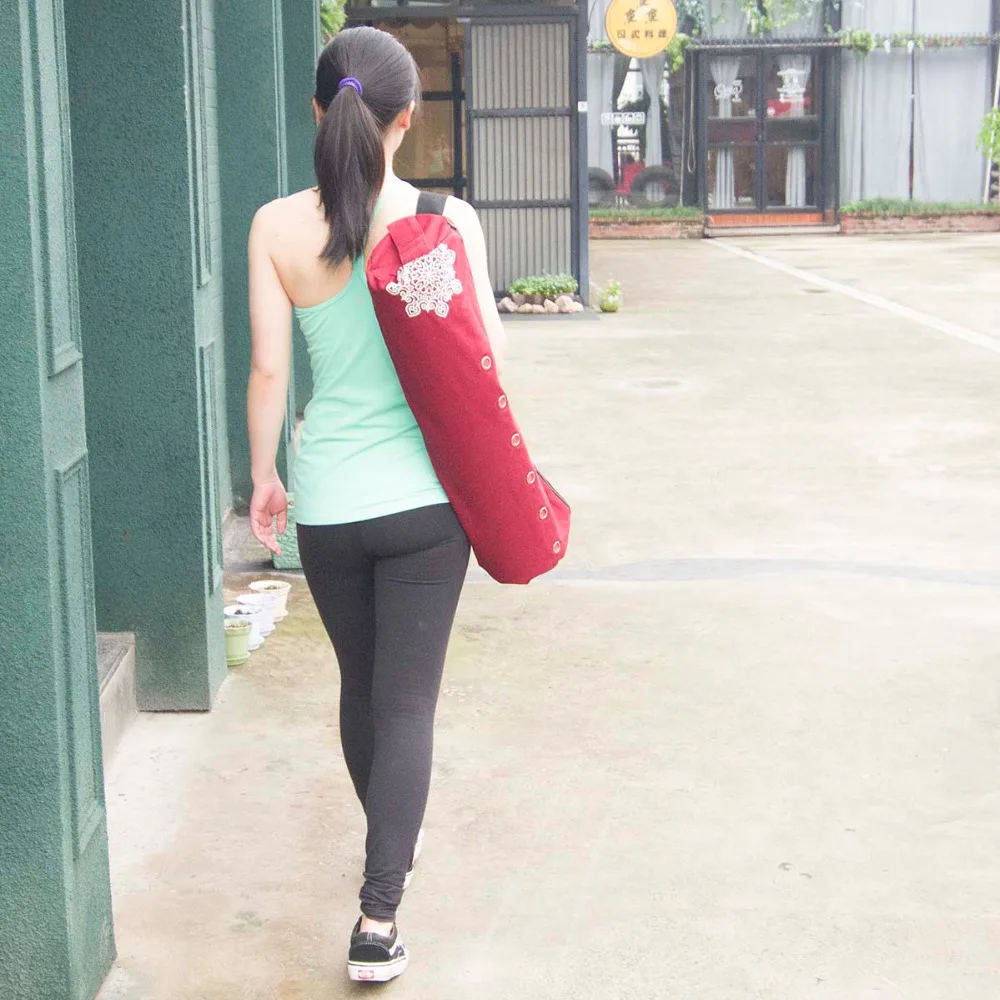 キャンバスヨガマットバッグ シングルショルダー ジムマットバッグ フィットネススポーツバックパック ヨガバッグ 6-8mmマット用（ヨガマットは含まれません）