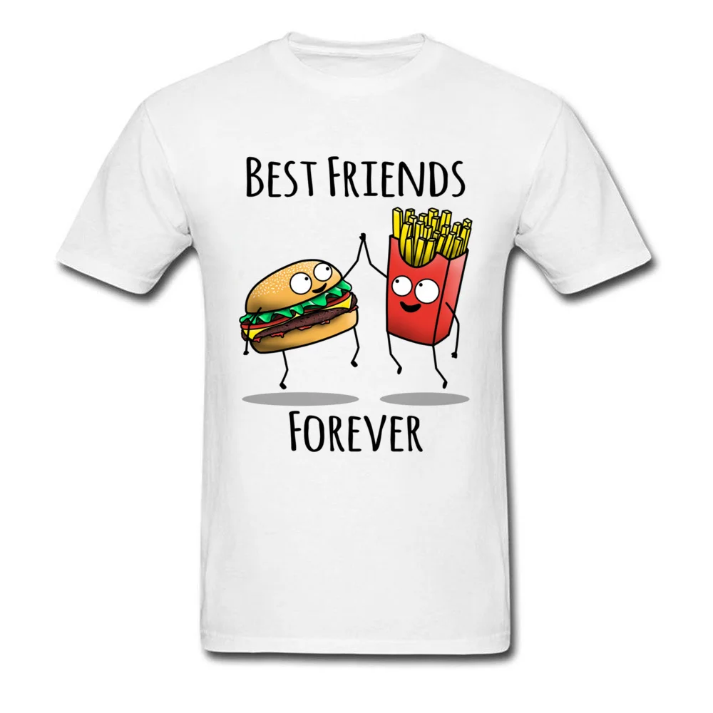 Best Friends Forever T-shirt Men Grey T Shirt Burger And Fries Tops Funny Cartoon Clothing Couple Match Tee Shirts Cotton