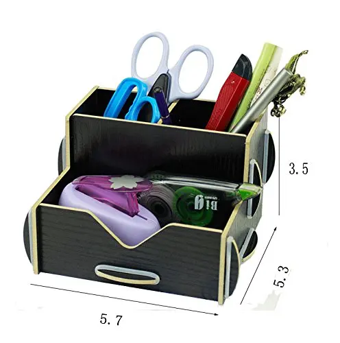 

2 pcs Black Wood DIY Desk Organizer Pen Pencil Storage Holder for Home Office (2 Black DIY Wood Pen Holder)