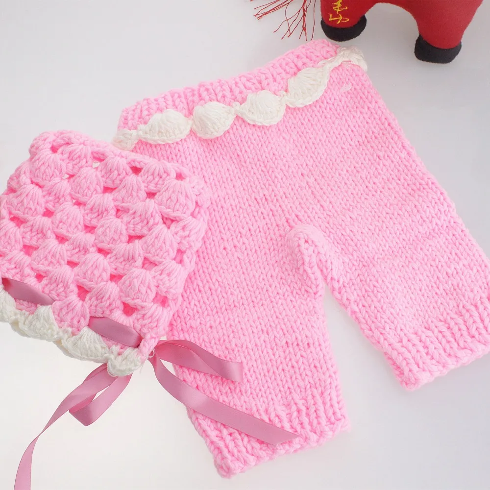 2017 Newborn Crochet Pink Outfits Baby Photo Props Infant Cute Cotton Handmade Hat Baby Keepsakes New Baby Props for Photography