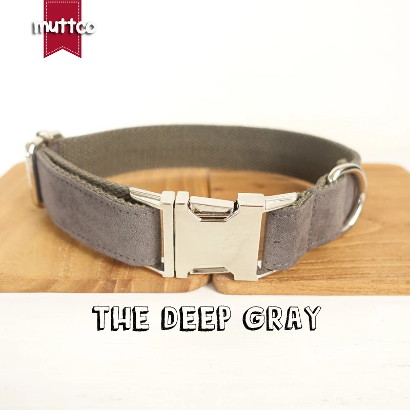 

MUTTCO retailing handmade collar THE DEEP GRAY poly satin and nylon Grey dog collar and leash 5 sizes UDC025