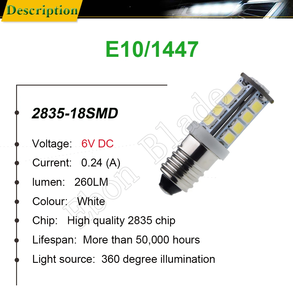 2Pcs E10 lampadina a LED 18SMD vite di aggiornamento 6V 12V 24V DC luce in miniatura sostituzione bianca per torcia torcia bici illuminazione della