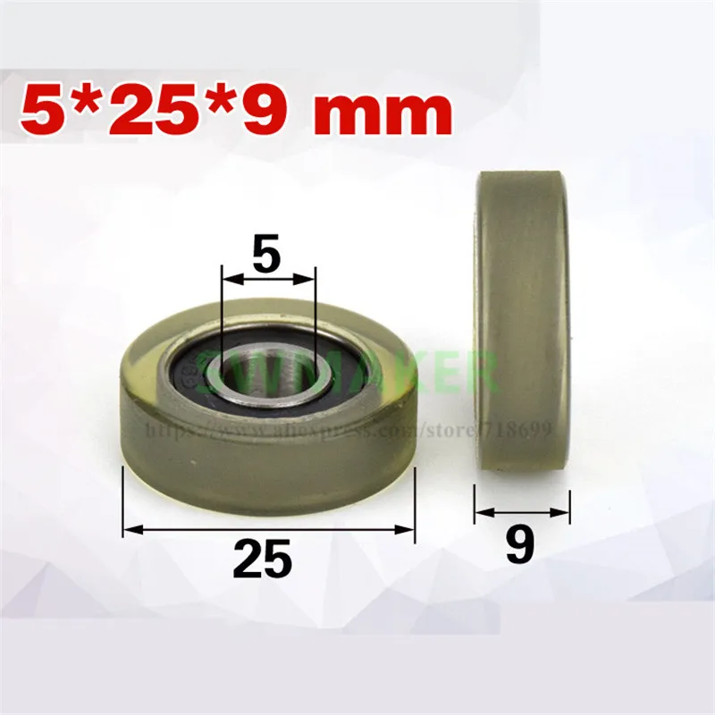 1pcs 5*25*9mm 625RS bearing roller / rubber wheel, mute wear resistant, PU, showcase / banknote counting machine