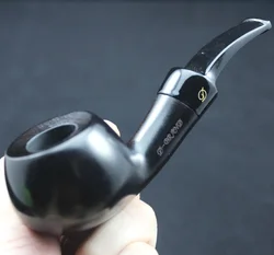 Unique Bent Handmade Nature Ebony Wood Smoking Pipe Round Tobacco Wooden Smoke Pipe Gift 10pc 9mm Filters + Pouch + Holder #410S