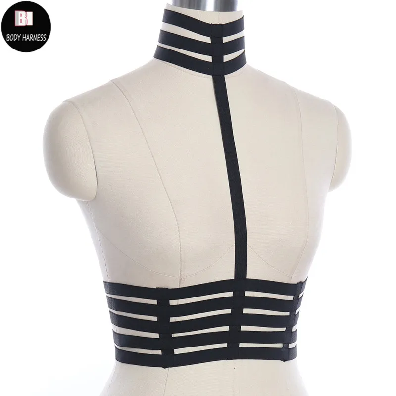 Women Pole Dance Wear Body Harness Black Goth Full of Features Sexy Top Lingerie Cage Bra Harajuku Fetish Bondage Harness Breast