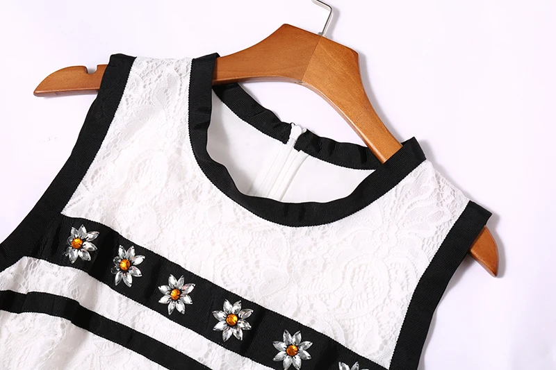 MIUXIMAO 2023 Spring Summer Long Dress New Arrival Diamonds Floral o-Neck  Sleeveless Eleghant Lace Casual Dress Women vestido