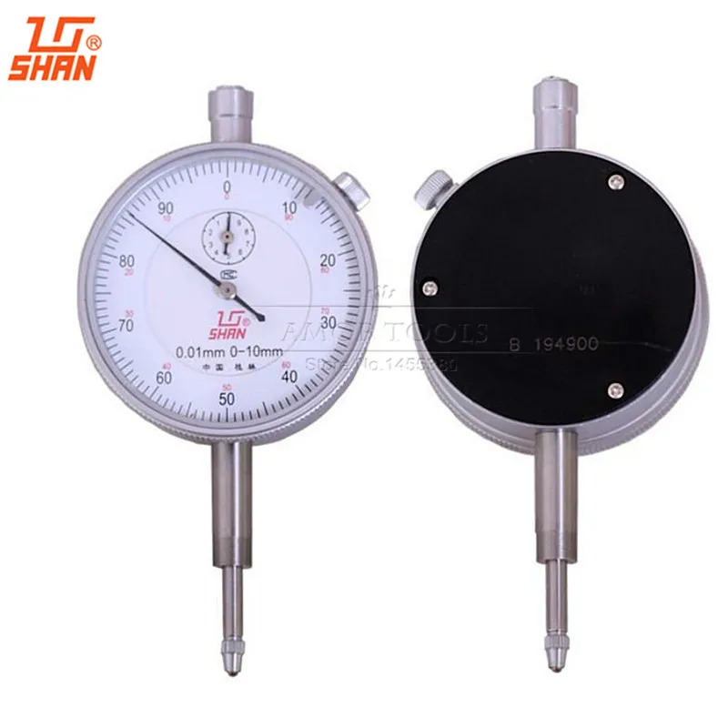 SHAN Dial Indicator 0-10mm/0.01mm Aluminum Body Dial Gauge Without Lug Back Micrometer Measuring Tool