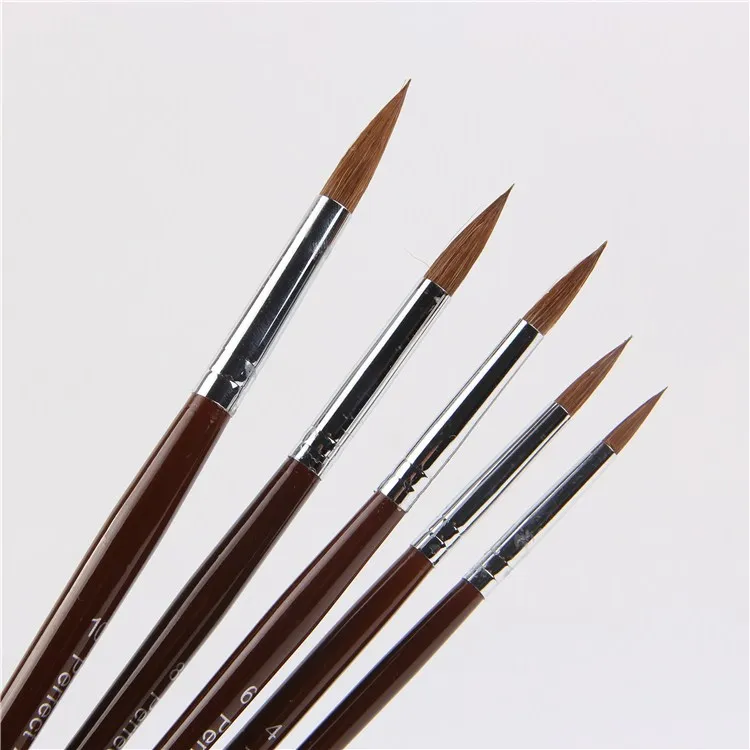 5Pcs Long Handle Filbert Shape Brass Ferrules weasel Hair watercolor painting brushes artist oil painting brushes painting set