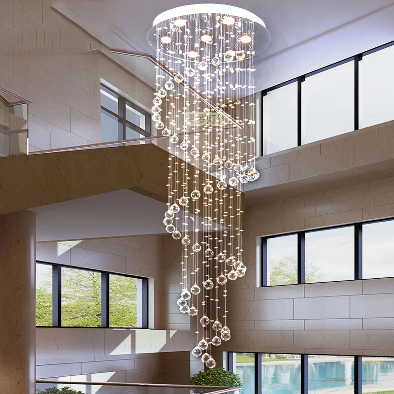 Modern LED Spiral K9 Crystal Chandelier Lighting for Living Room Foyer Staircase Bedroom Hotel Hall Ceiling Suspension Lamp