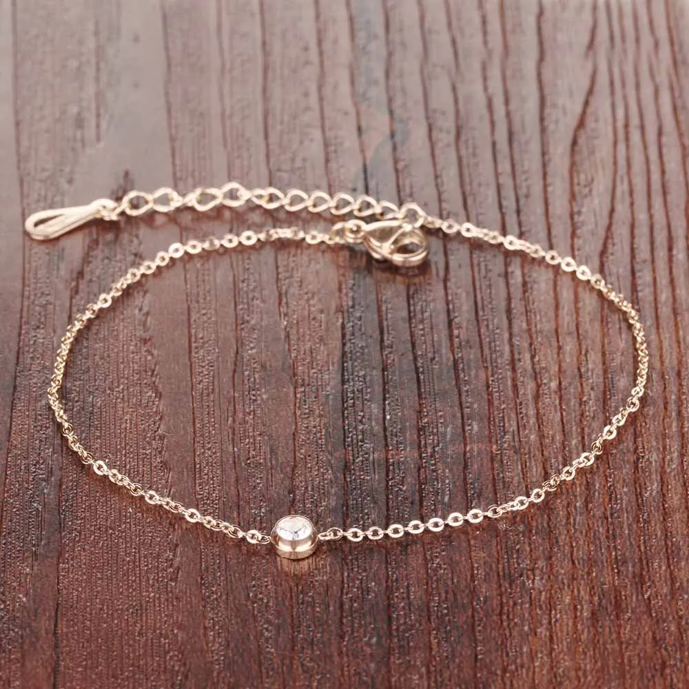 Lokaer Cubic Zirconia Anklet Foot Jewelry Rose Gold Color Anklet Bracelet Leg Chain Stainless Steel Anklets Women Jewelry A19034