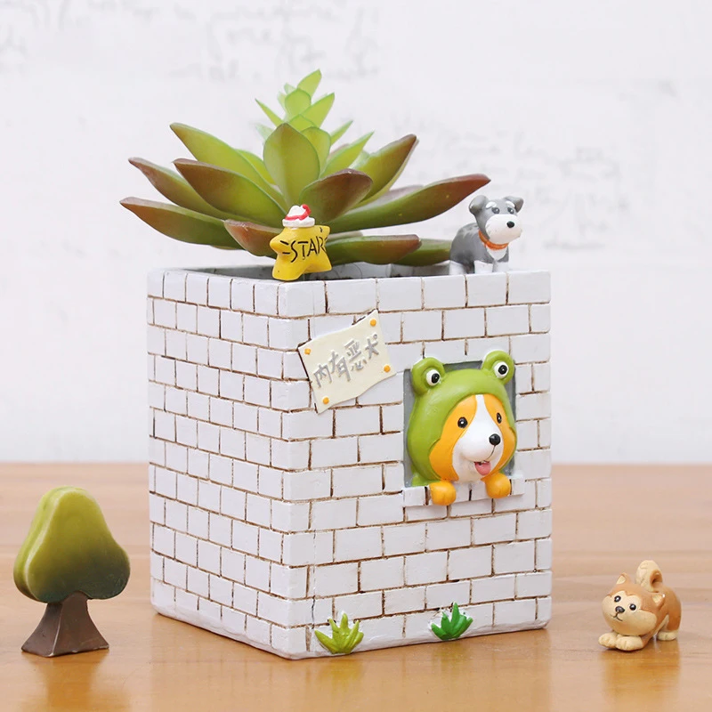 Puppy House Planter for Succulents Plants Pots, Decorative Flower Pot for Garden Landscape, Ornament for Home Desktop Decoration