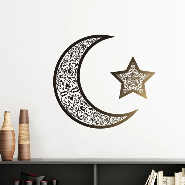 Islam Religion Arab Allah Faith Pilgrimage Ramadan Hollow Moon Decoration Wall Sticker islamic Decals Mural Wallpaper Room Decal