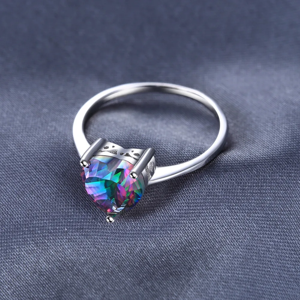 JewelryPalace Heart Natural Rainbow Mystic Quartz Solitaire 925 Sterling Silver Rings Women Fashion Colorful Gemstone Jewelry