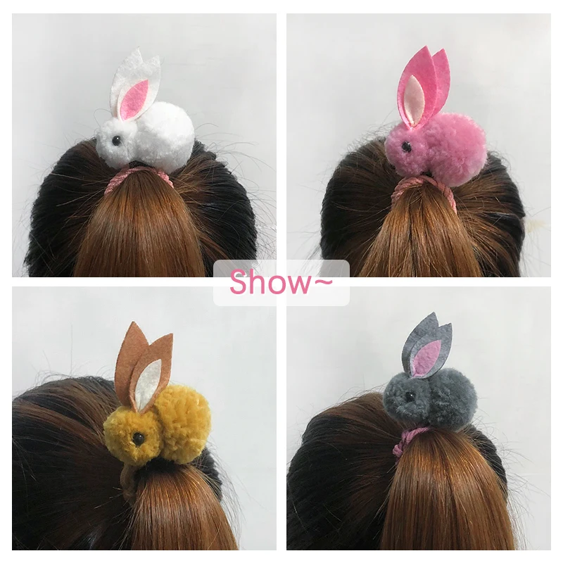 Cute animal hair ball rabbit hair ring girls rubber band elastic hair bands Korean headwear children hair Accessories ornaments image 2