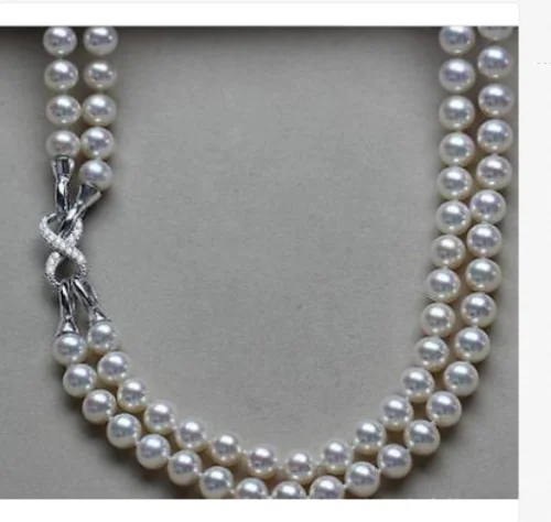 2 strands 9-10mm south sea round white pearl necklace 18