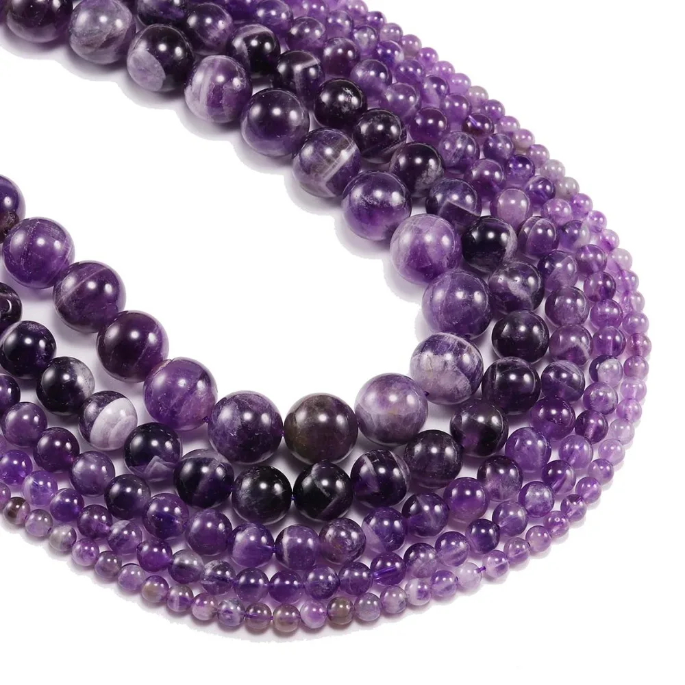 

1strand/lot 6 8 10 12 mm Natural Dream Purple Amethystes Crystal Stone Round Beads Loose Spacer Bead For Jewelry Making Bracelet