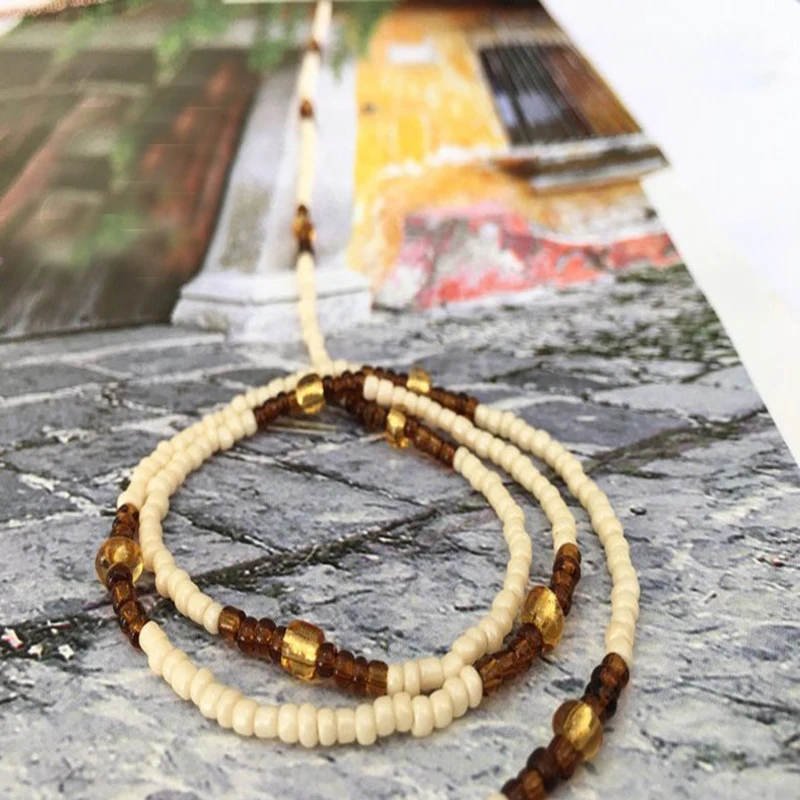 New Fashion White Brown Beads Belly Chain For Women Body Jewelry Gold Color Elastic Body Waist Chain 2021 Bohemia Beach Jewelry