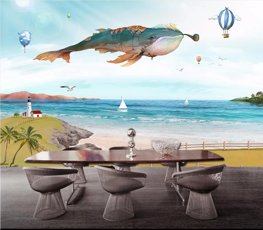 Papel de pared foto 3D papel tapiz para paredes 3 d Catoon Mural de pared  para niños Impresión de pared calcomanía Hoom Decor pared bola de ballena -  AliExpress, image size:1000x874
