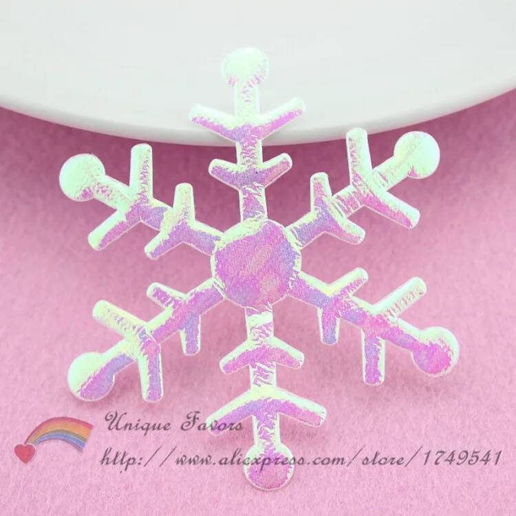 20pcs LARGE 98mm AB Iridescent White Fabric Snowflake Appliques Padded Patches for Christmas Tree Ornaments,Winter Party Decor