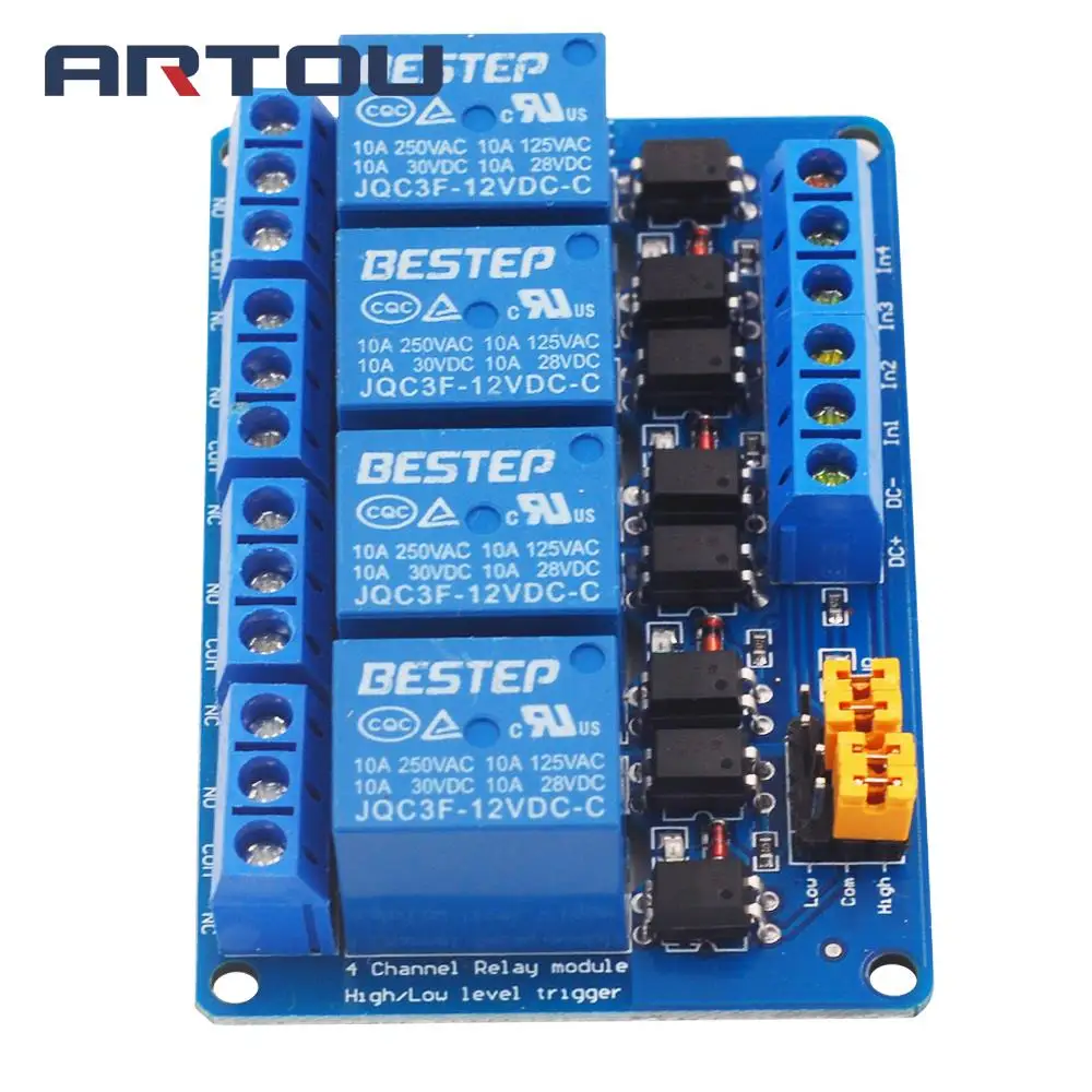 3.3V 5V 12V 24V 4 Channel Relay Module High and low Level Trigger Dual Optocoupler Isolation Relay Module