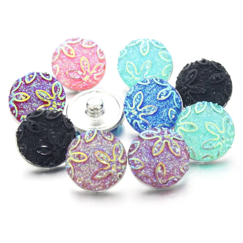 colorful 10pcs/lot mixing 18mm snap button jewelry Resin snap button pression bijoux watches women charm bracelet 050707