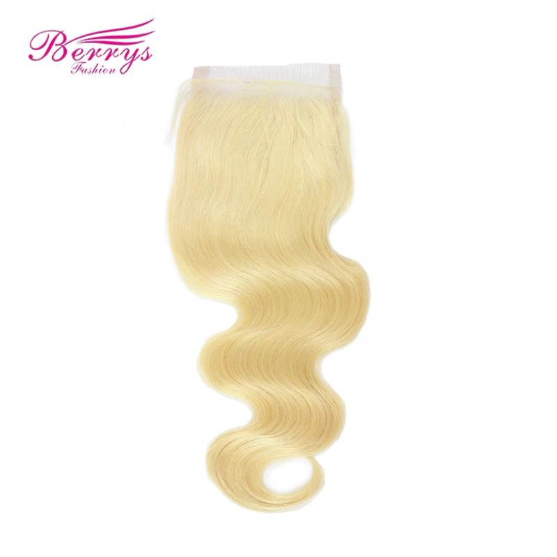 

[Berrys Fashion] 613 Brazilian Lace Closure Body Wave Human Hair Bundles Blonde Remy Hair Extensions with Baby Hair Free Part