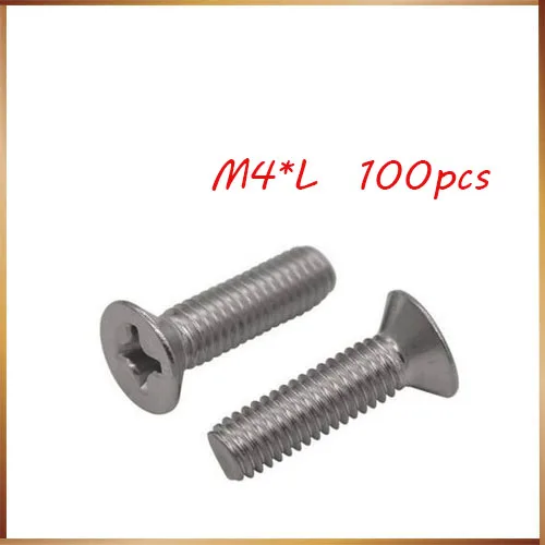 100pcs GB819 M4 304 Stainless Steel Metric Thread flat head cross Countersunk head screw m4*(6/8/10/12/14/16/18/20/25~80) mm