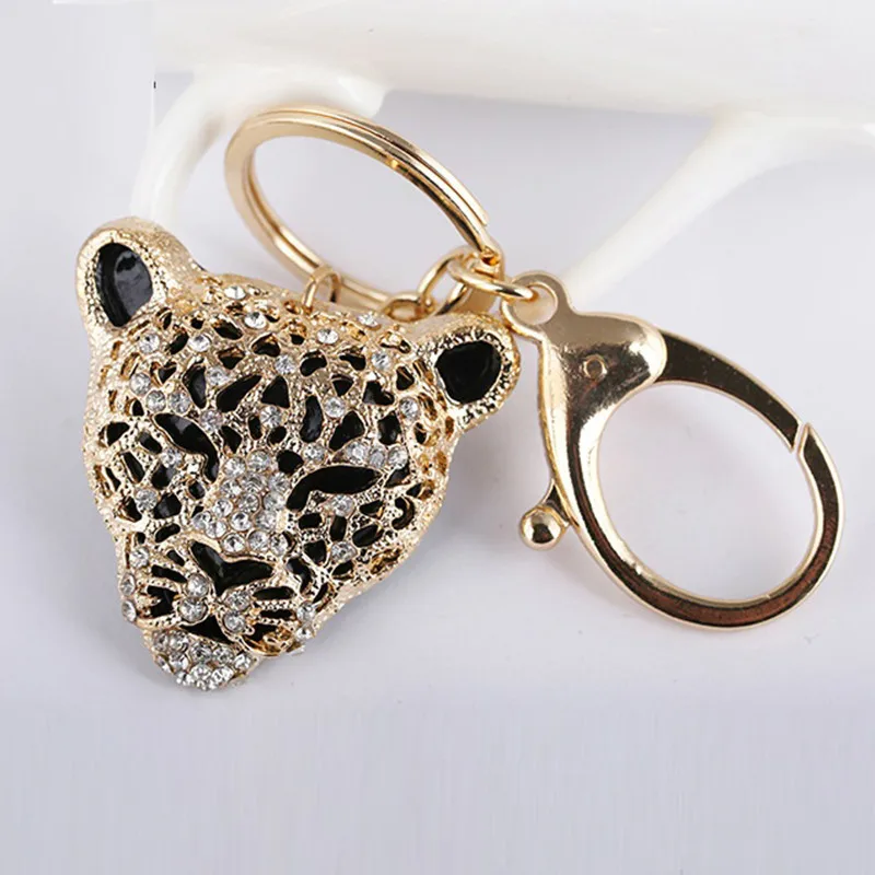 2024 Fashion Crystal Leopard head Rhinestone Tiger Keychain Women\'s bags Decoration Pendants Accessories Car keyrings Jewelry