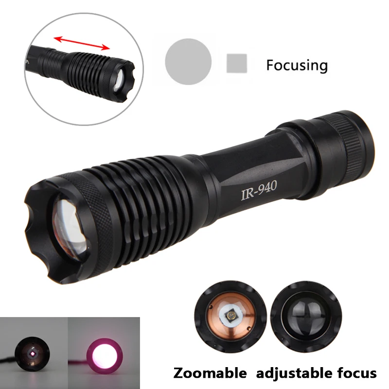 VASTFIRE Zoomable 10w LED Infrared 940nm IR LED Night Vision Infrared Radiation Focus Flashlight Tactical Hunting Torch