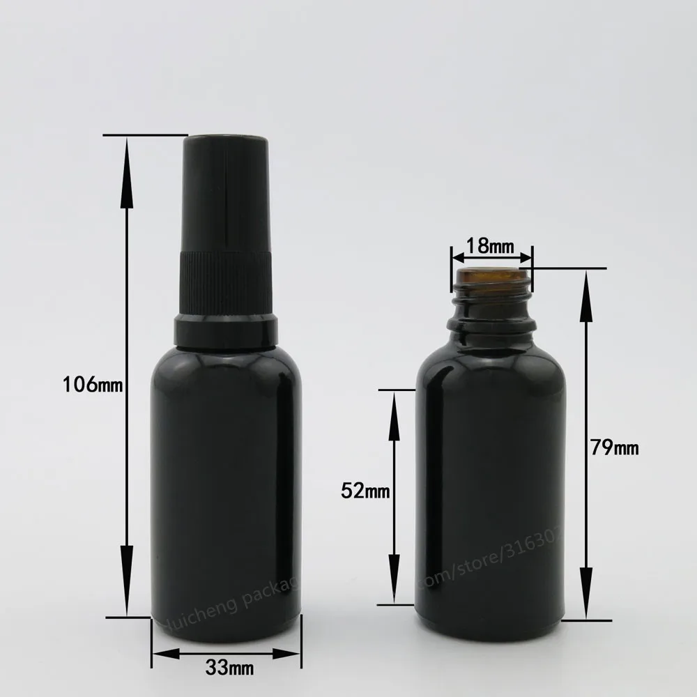 New Arrival !! 200 x 30ml Shining Black Glass Essential Oil Bottle With Black Mist Sprayer Over cap 1oz Black Glass Containers