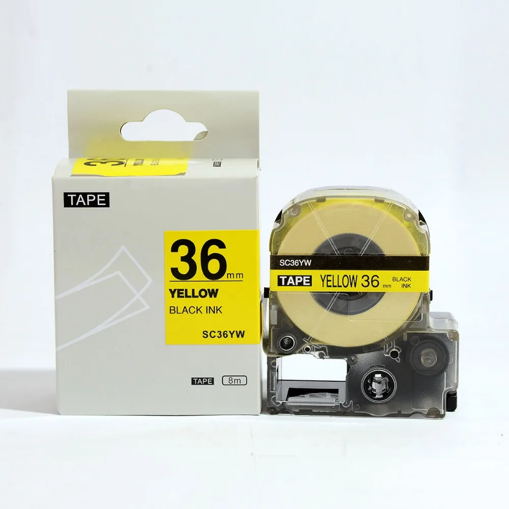 Free shipping compatible kingjim tape 36mm black on yellow SC36YW label tape for labelworks LW