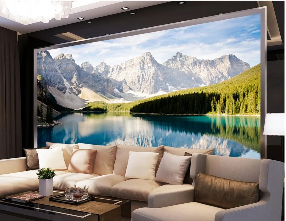 

Custom 3d photo wallpaper Scenic mountain lake 3d wallpaper TV background wallpaper the living room sofa backdrop mural