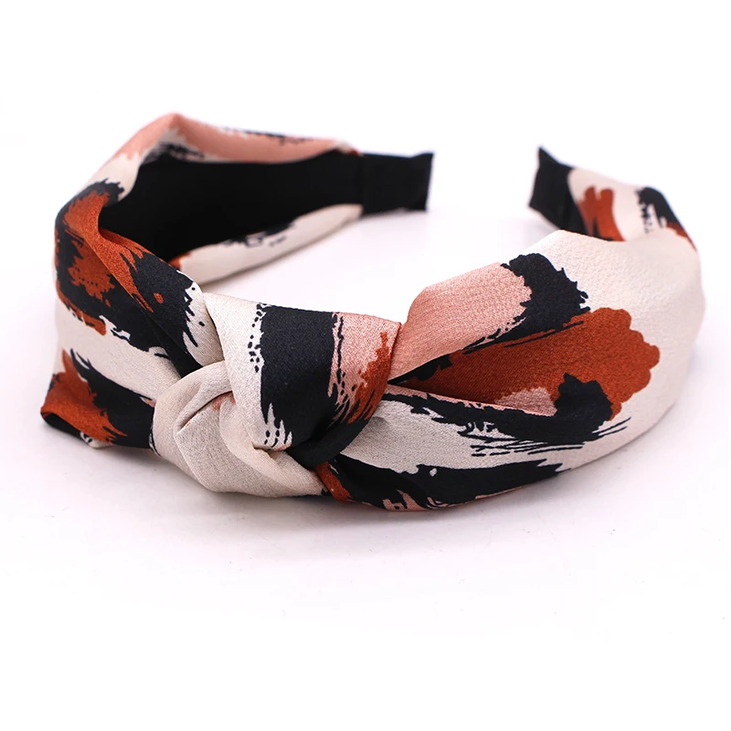 Vintage Bohemianชาติพันธุ์ซาตินLeopard Knotted Hairband Knot Headbandที่กำหนดเองอุปกรณ์เสริมผม