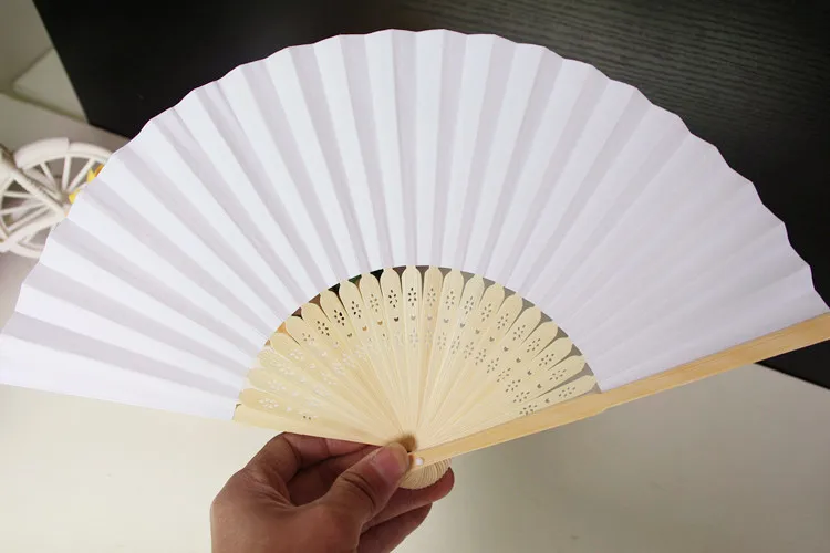 

Free Shipping 100 pcs/lot 21 cm Wedding White color Paper Hand Fan Wedding Party Decoration Promotion Favor