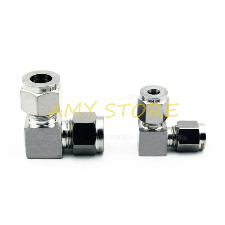 1Pc SS304 Dupla Ponteira de aço Inoxidável OD 3 4 6 8 10 12 14 16mm 1/8 1/4 3/8 1/2 3/4 "Cotovelo Tubo De Compressão Conector Fittings