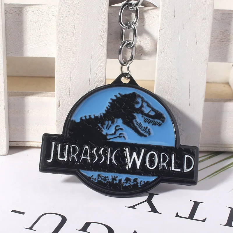 Jurassic Park Dinosaur Metal Keychain For Men Women Jurassic World Double Faced Keyring Pendant Men Car Women Bag Accessories