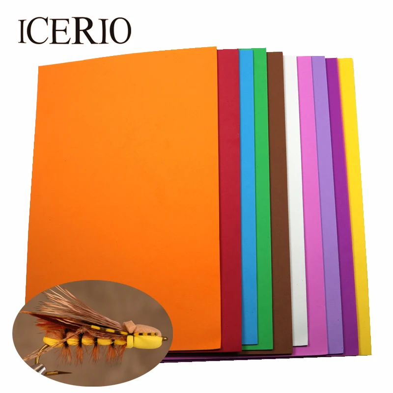 ICERIO 10PCS/Pack  Random Color 2mm*20cm*30cm EVA Fly Tying Foam Sheets Paper Ant Beetle Caddis Fly Tying Material