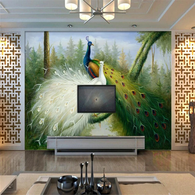 beibehang Custom Photo Wallpaper Mural Wall Forest Peacock Oil Painting Background Decorative Painting papel de parede 3d para