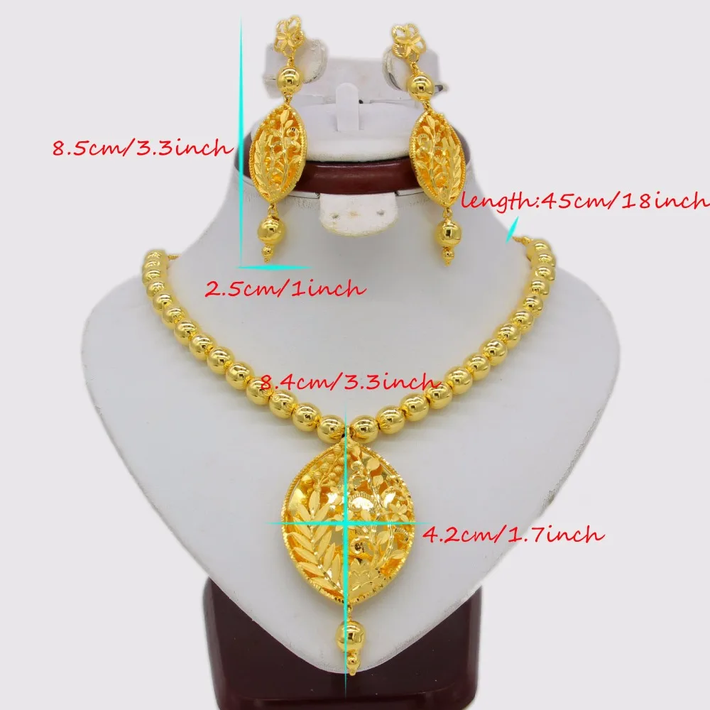 Adixyn Vintage Necklace/Earrings Jewelry Set For Women Gold Color/Copper Ethiopian Arabic India Party Gifts