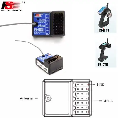 Flysky FS-BS6 FS-BS3 FS-BS4 Receiver with gyro stabilization for Flysky FS-IT4S/ FS-GT5 Remote Control Transmitter