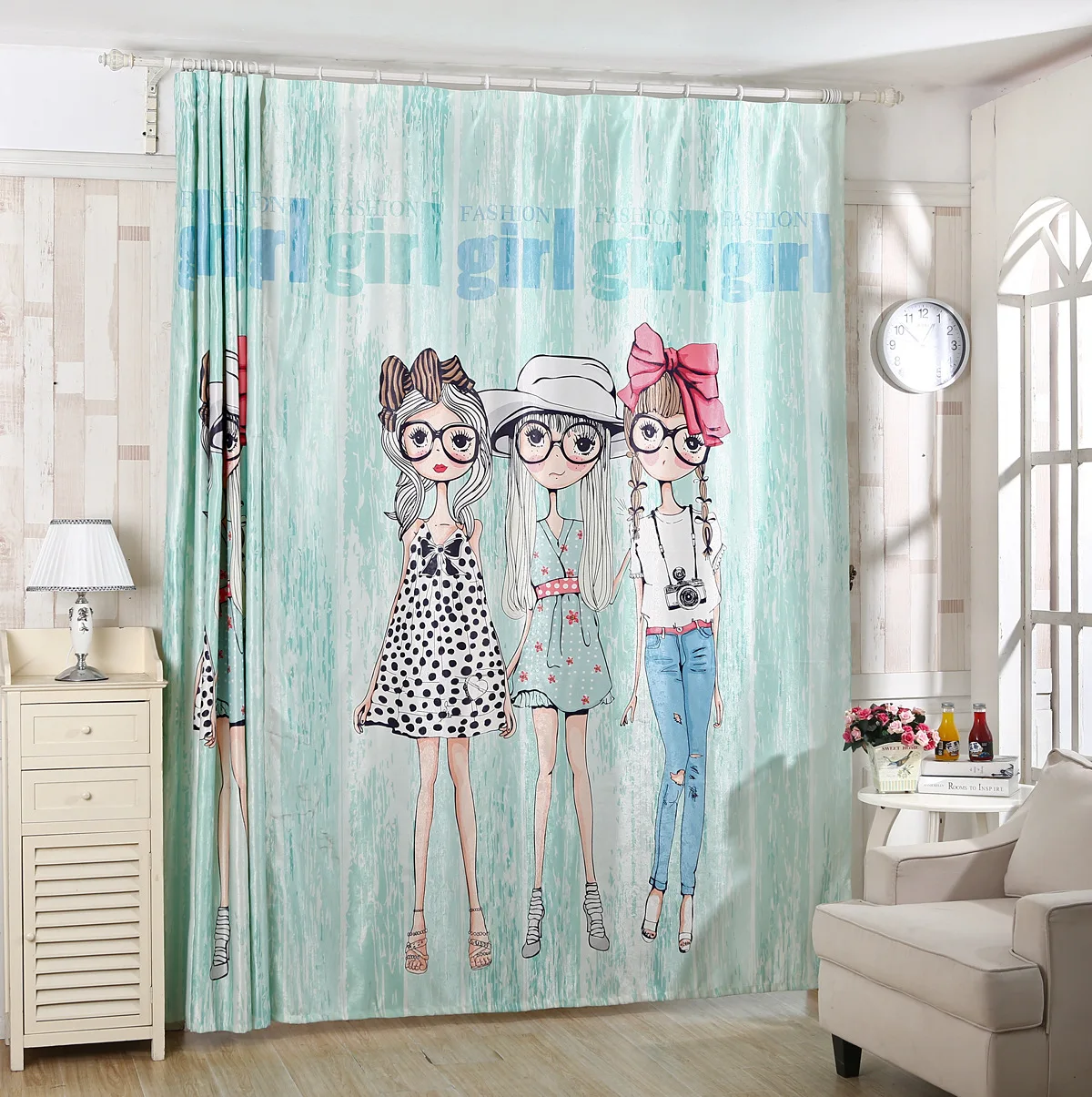 3D Printed Cloth Fabric Curtain Korean Cartoon Pictures Shading Curtain Fabric Bedroom Home Textile Curtain