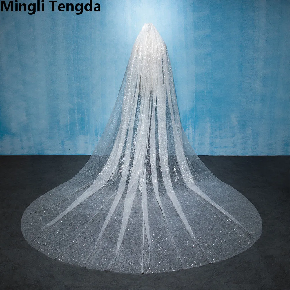 Mingli Tengda Bride Bling Bling Veil Brigade Photo Bridal Silver Wedding Veil Vibrating the Same Paragraph 3.5 M Long Cathedral