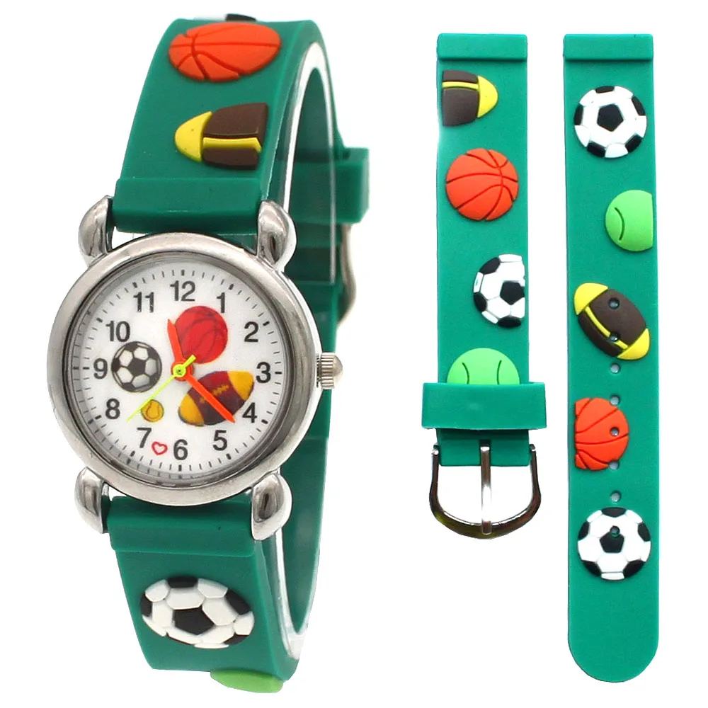 Neue 3D Cartoon Bälle Muster 3D Gummi Riemen Kinder Uhr Mode Kinder Quarz Armbanduhr für Jungen Studenten 2018 Cartoon Sport