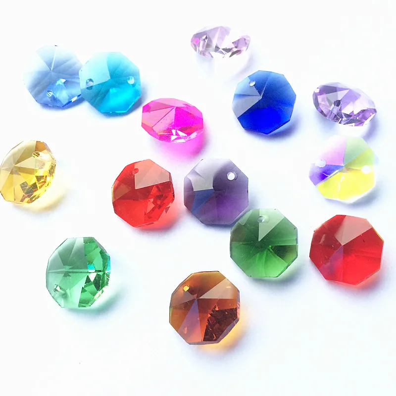 Hot Sale Mixed Color 500pcs 14mm Crystal Octagon Chandelier Beads In 1Hole For Lighting Parts Glass Garland Strand Accessories