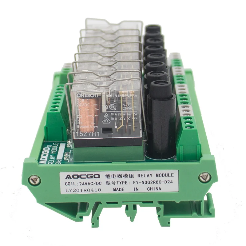 8 Channel 1 SPDT DIN Rail Mount OMRON G2R 24V DC/AC with fuse Interface Relay Module