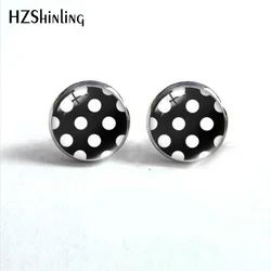 HZSHINLING New Fashion Polka Dot Round Glass Cabochon Stud Earrings Jewelry Fashion Classic Earrings for Women